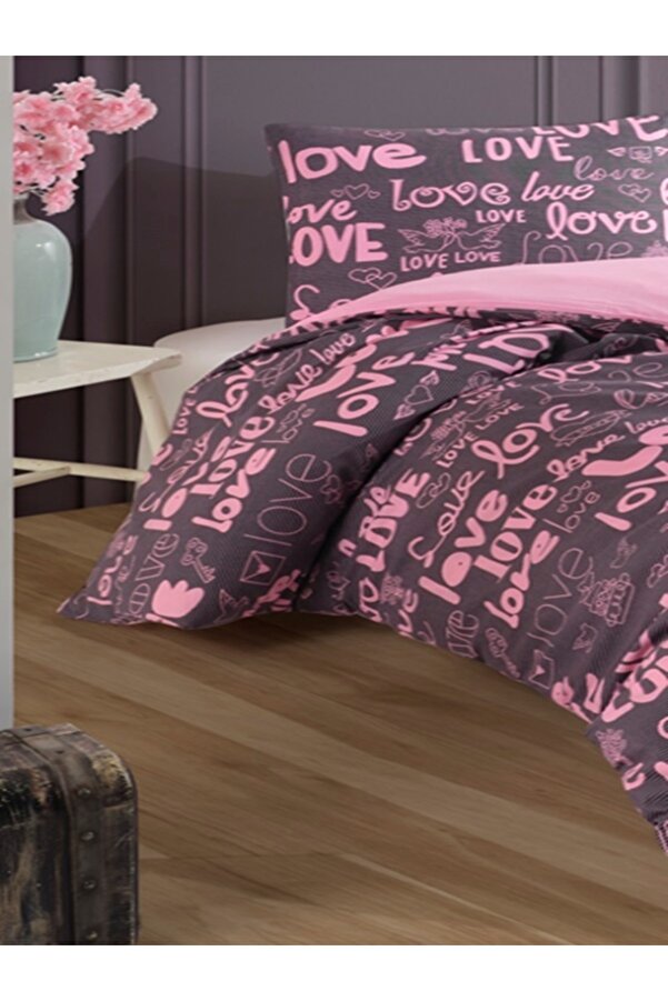 üntaş Serenat Çift Kişilik Cift Taraflı Love Desen Nevresim Seti Loveçift