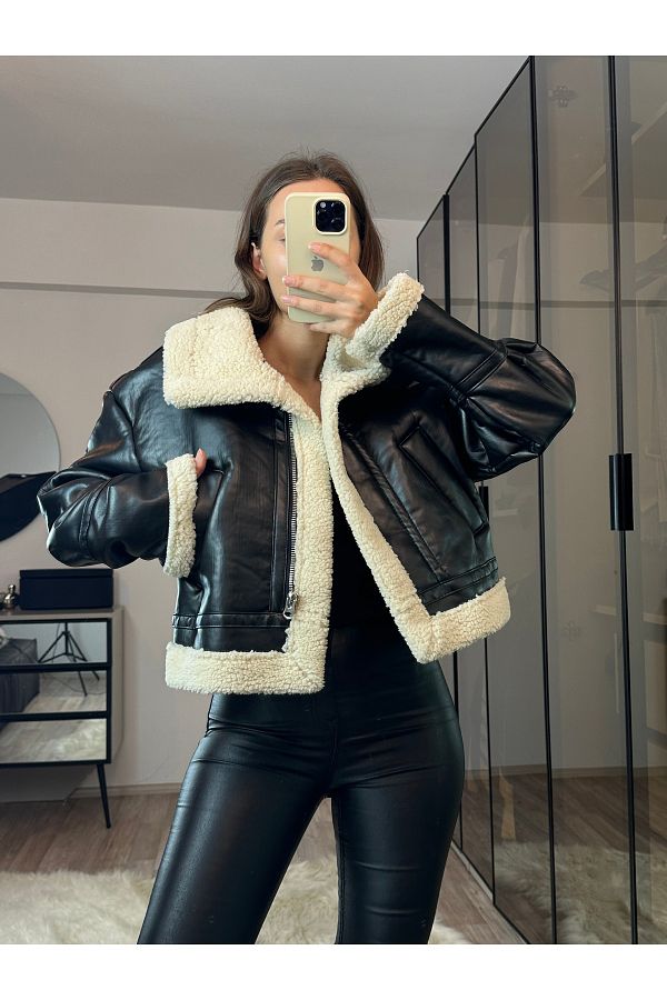Faux fur biker jacket top