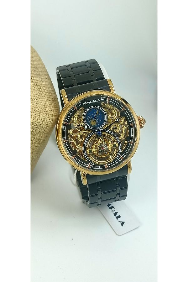 IMPALA-Automatic mechanism skeleton model without battery Rose Gold black men's watch 1