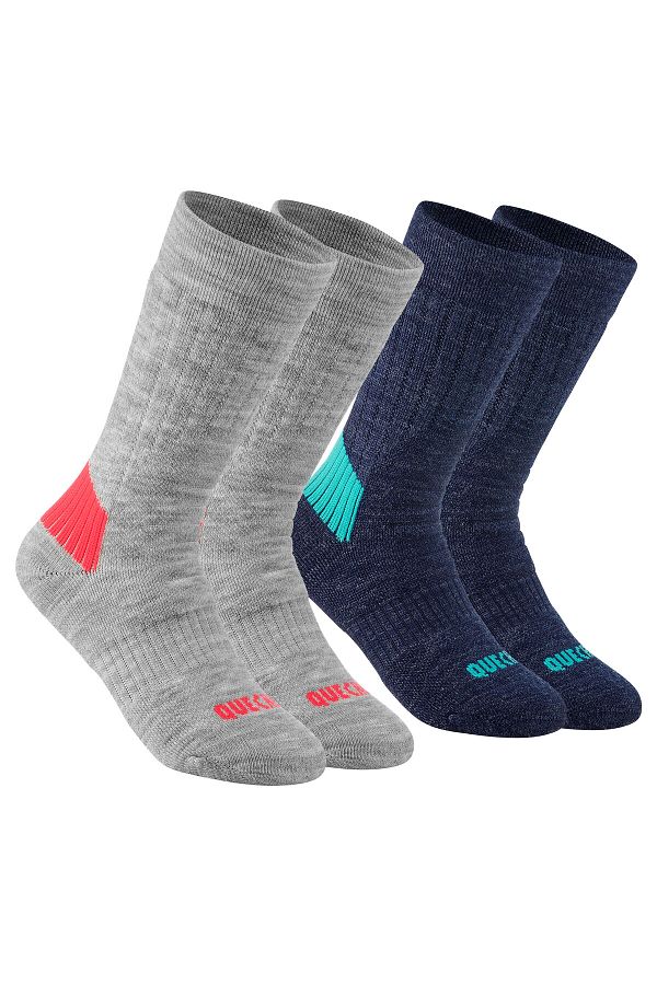 Decathlon Children s Outdoor Long Thermal Socks Gray Blue 2 Pairs Sh100 Mid Trendyol