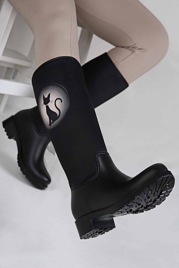 Ccway Women s Black Cat Rain Boots Black Trendyol