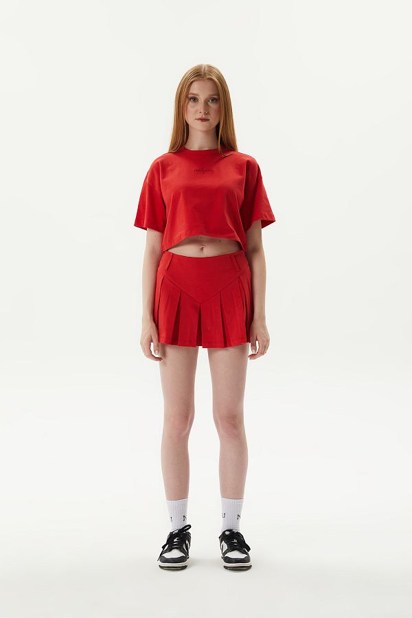 No1You Women s Mini Pleated 100 Cotton Red Shorts Skirt Trendyol