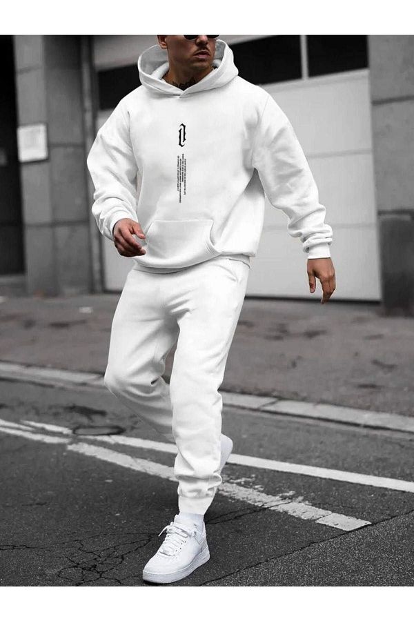 White hoodie and jogger set sale