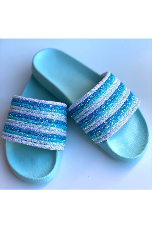 QUEEN AKSESUAR-Women's Turquoise Slippers 1