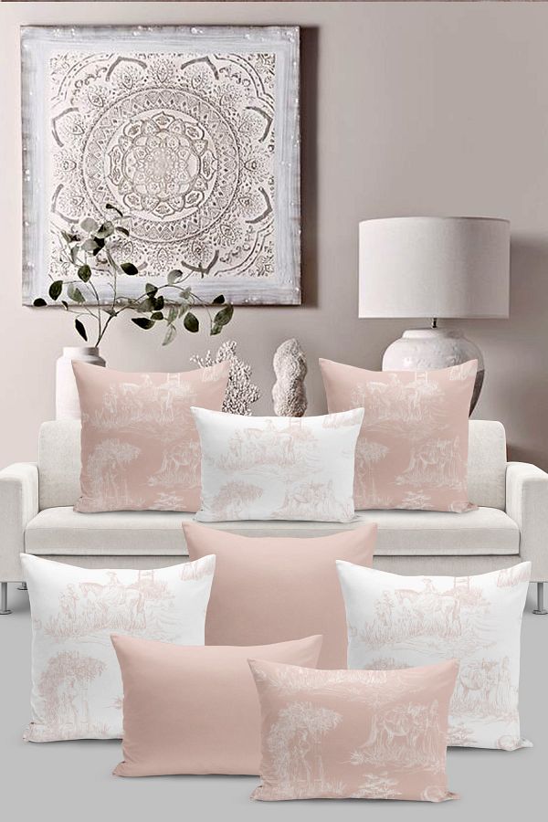 Filamente 8 Piece Throw Pillow Case Set Toile De Jouy Style Trendyol