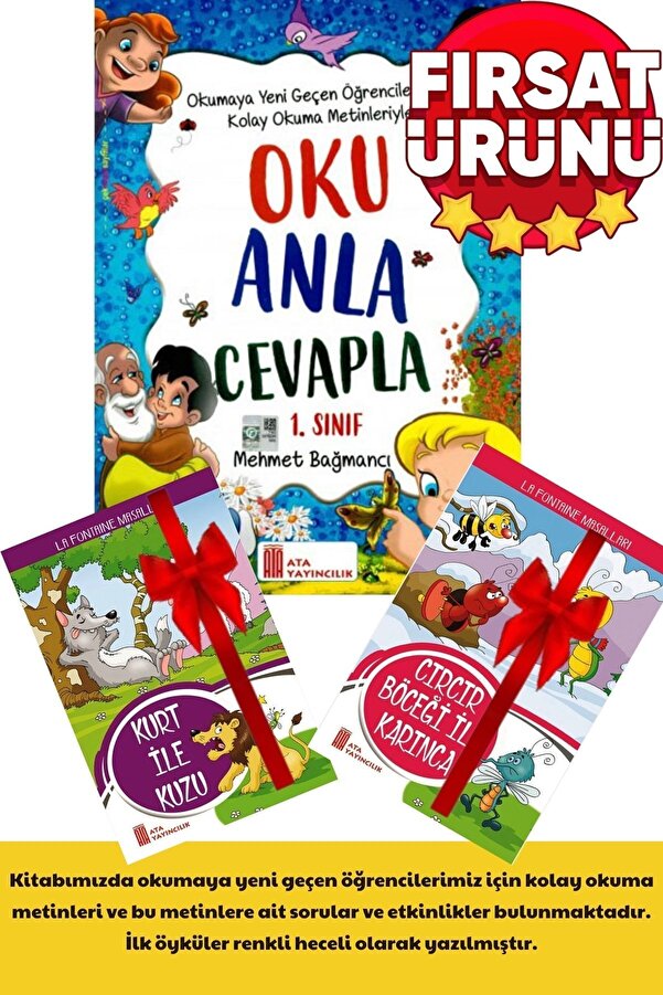Ata Yayıncılık 1. Sınıf Oku Anla Cevapla+2 Adet Eğitici Renkli Hikaye Kitabı