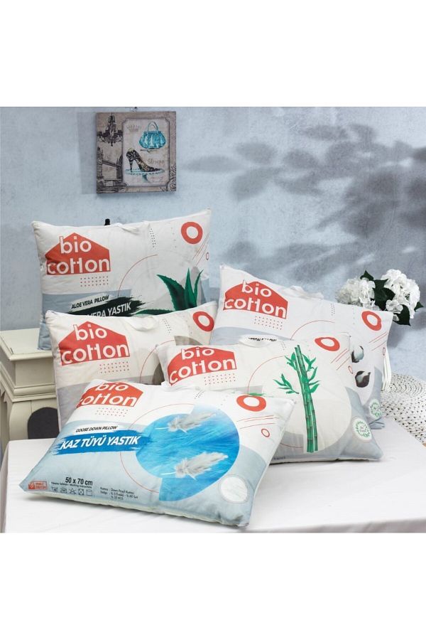 biocotton Bio Cotton Conditioner Aloe Vera Pillow with Aloe Vera Pattern Cream Color Trendyol