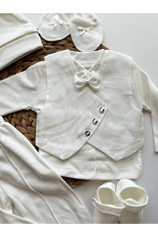 PİLEKİ BABY 0 6 Aylık Yenidoğan % 100 Pamuk 6 Parça Yelekli Özel Gün Mevlüt Sünnet Takımı Sünnetlik Mevlütlük