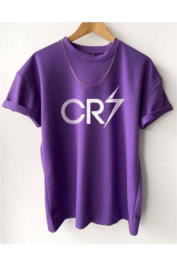 Adrift Men s Purple Cr7 Printed Oversize Crew Neck Short Sleeve Cotton T Shirt Trendyol