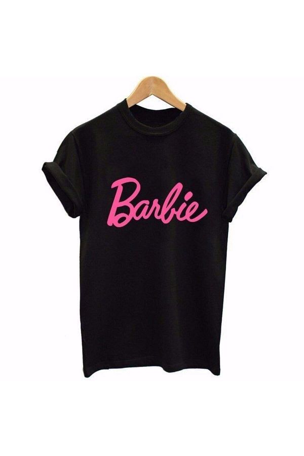 Adrift Women s Black Barbie Printed Oversize Crew Neck T Shirt Trendyol
