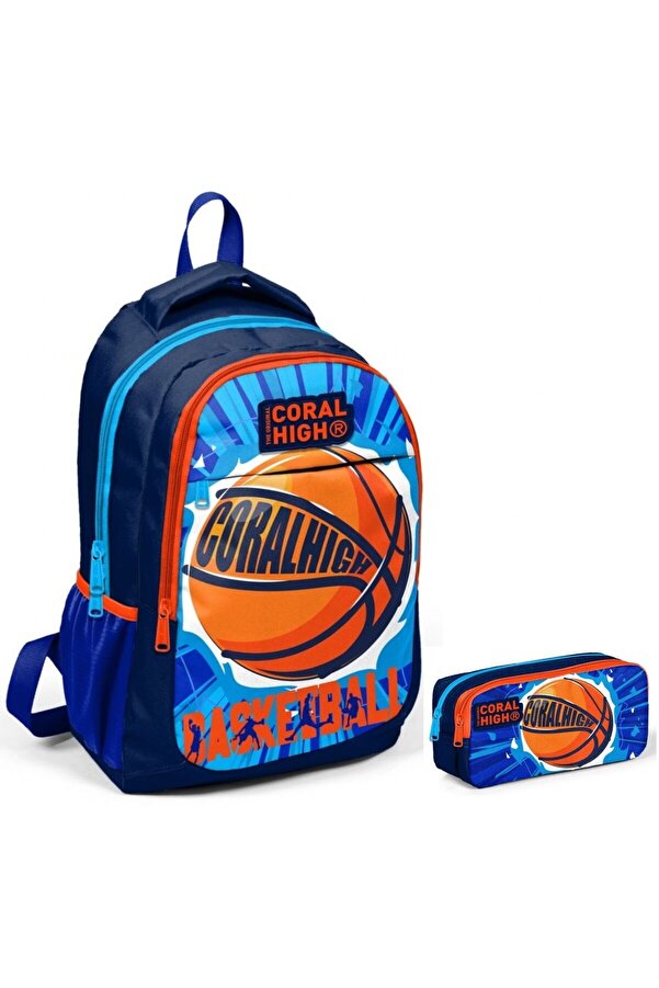 Coral High Navy Blue Orange Basketball Primary School Backpack and