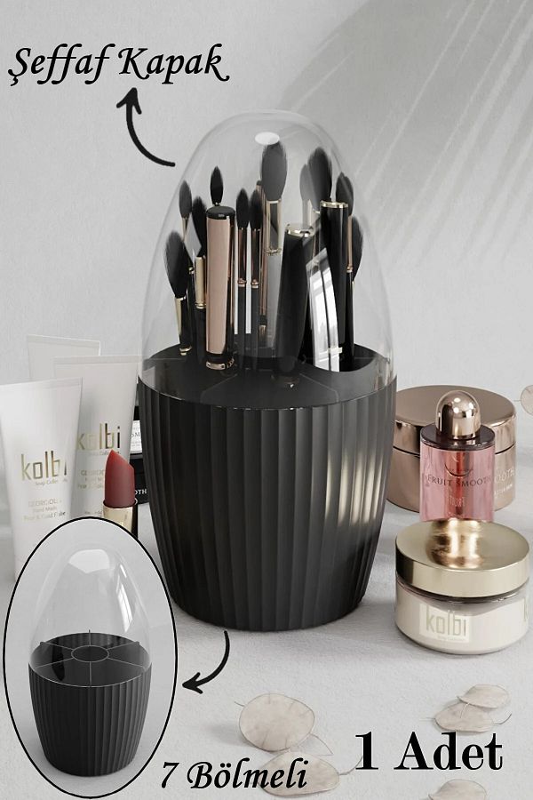 Bayev-Black 7 Compartment Makeup Brush and Cosmetic Organizer with Transparent Cover 1
