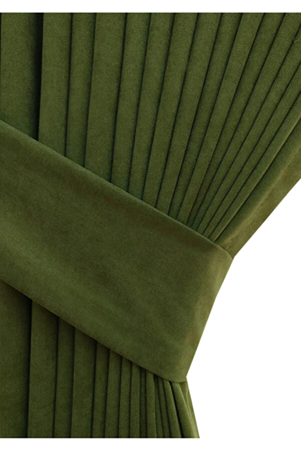 Evdepo Home Crown Grass Green Solid Color Background Curtain, Pleat