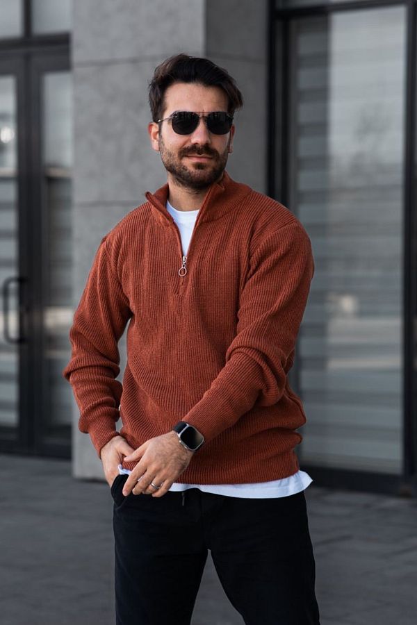 MADZEYMODA Men s Thessaloniki Knit Half Zip Brick Color Knitwear Sweater Trendyol