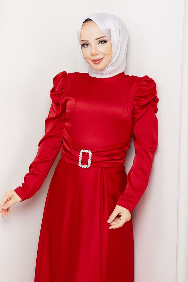 marwella Bade Hijab Evening Dress red Trendyol