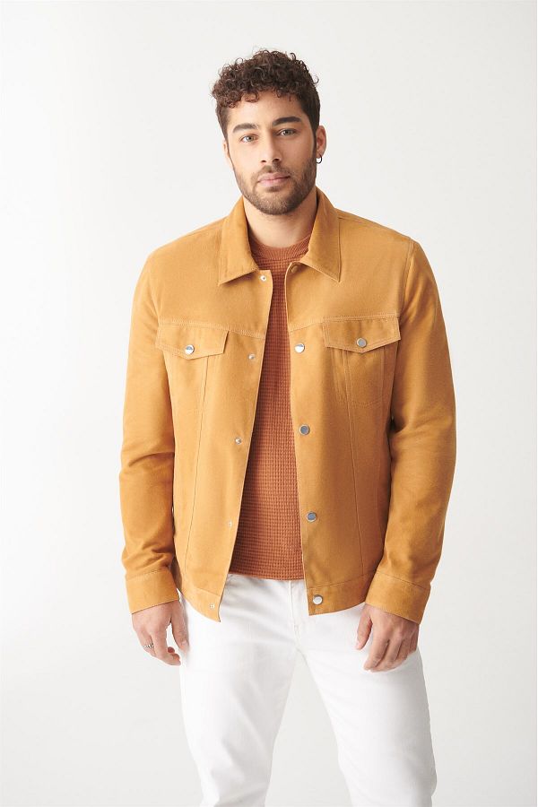 Mustard suede biker jacket new arrivals