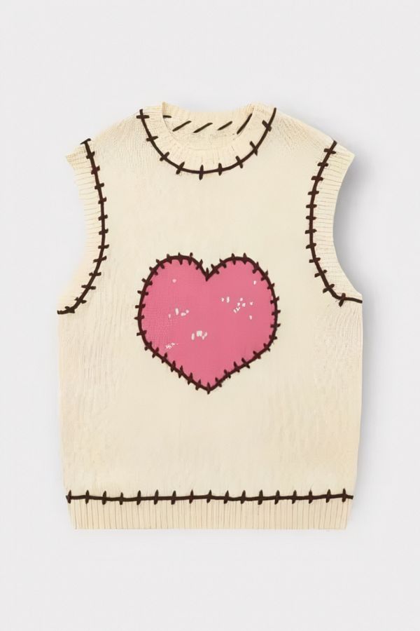 Aesthia Y2K Cream Pink Heart Sweater Trendyol