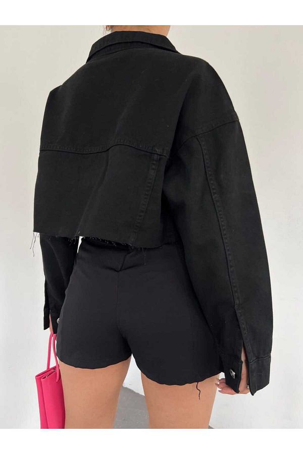ÇEÇİM-Women's Double Pocket Laser Cut Crop Denim Jacket Zyn-58394 1