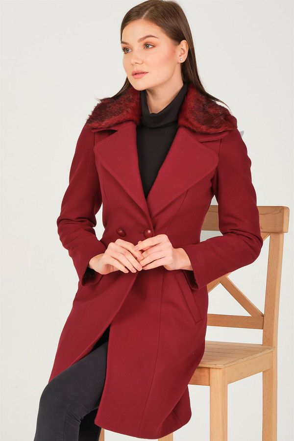 Dewberry Z6643 Coat dark Claret Red Trendyol