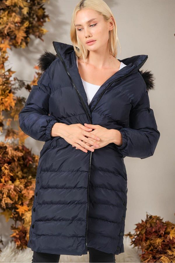 Dewberry Z6740 DEWBERRY COAT Plain NAVY BLUE Trendyol
