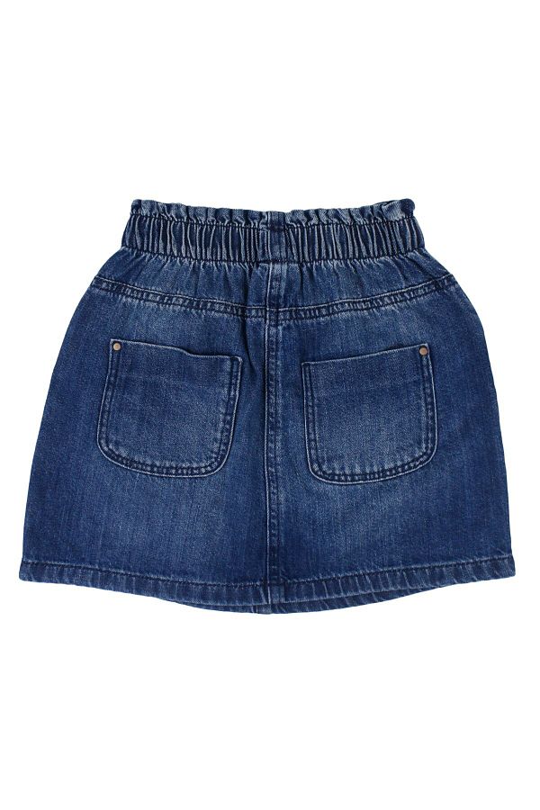 Blue denim skirt yarn shop