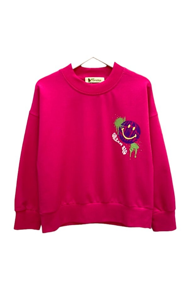 LİTTLE TORTOİSE Kız Çocuk Emoji Baskılı Sweatshirt