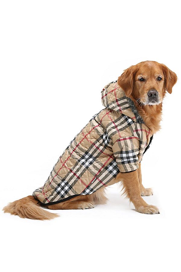DOGİ&DOG-Breed Checkered Large Puff Dog Coat - Raincoat 1