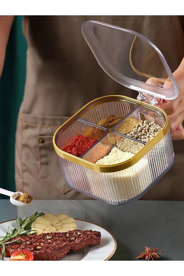 kalitexhome-Portable Countertop and Table Top Crystal Spice Rack with Handle In-Cabinet Set of 4 with Spoon 1