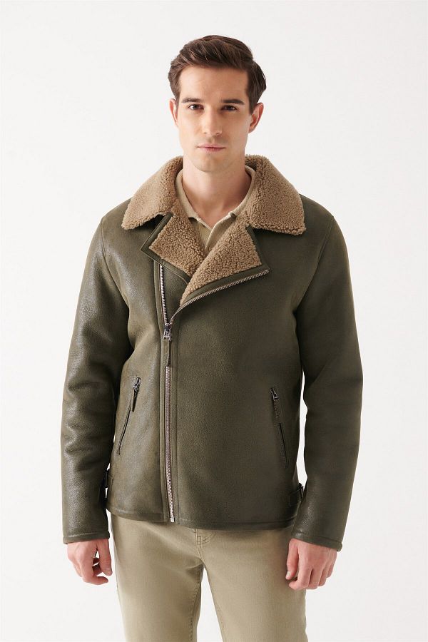 Black Noble-Lucas Men's Green Fur Leather Jacket 1
