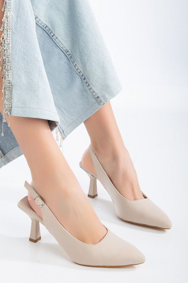 L LLA women s short heeled back angular pointed stiletto back open shoes Trendyol