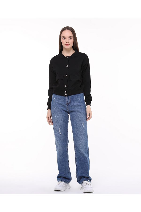 ZeyMer Basic-Two Thread Cotton Knitted Snap-On Bomber Jacket 1