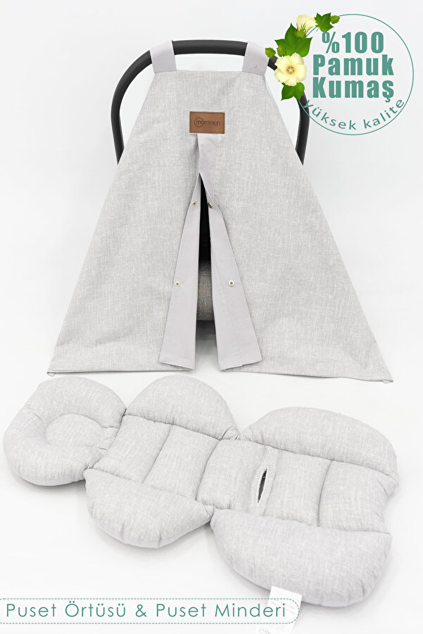 mordesign Bebek Ortopedik Puset Minder / Örtü, 2'li Avantajlı Puset Set, Askı Stil, Plain Serisi, Gri