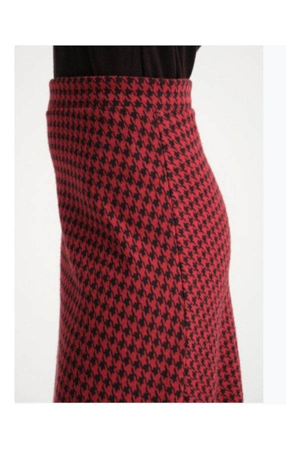 MODA CAN ZEHRA Long Burgundy Houndstooth Skirt Trendyol
