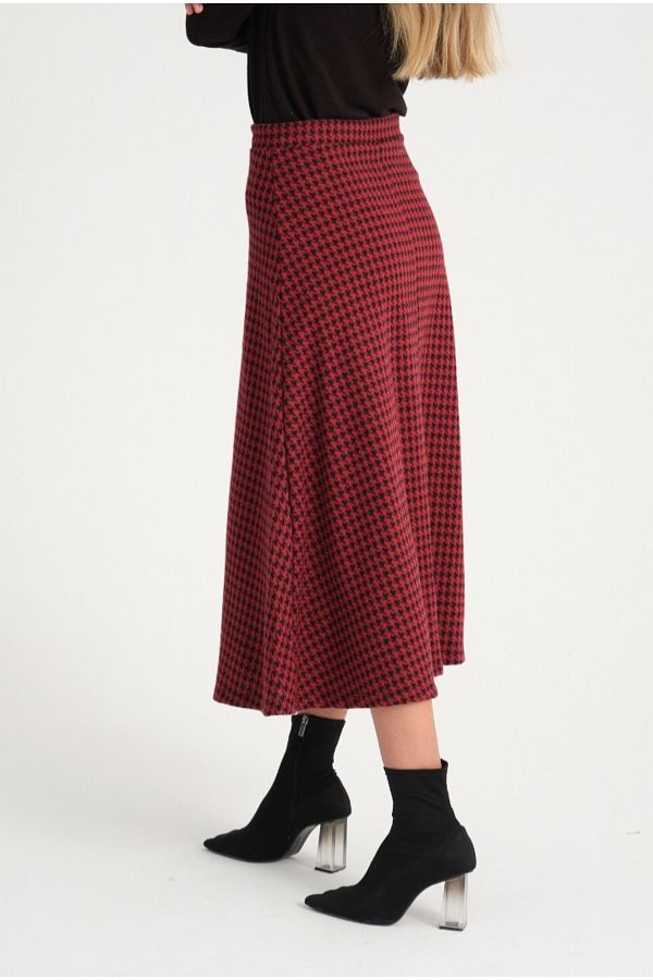 MODA CAN ZEHRA Long Burgundy Houndstooth Skirt Trendyol