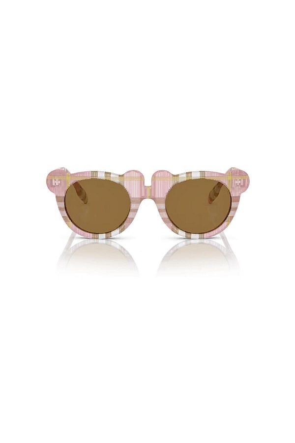 Burberry Junior OJB4355397273 43 Kids Round Pink Plaid Pattern Bone Sunglasses Trendyol