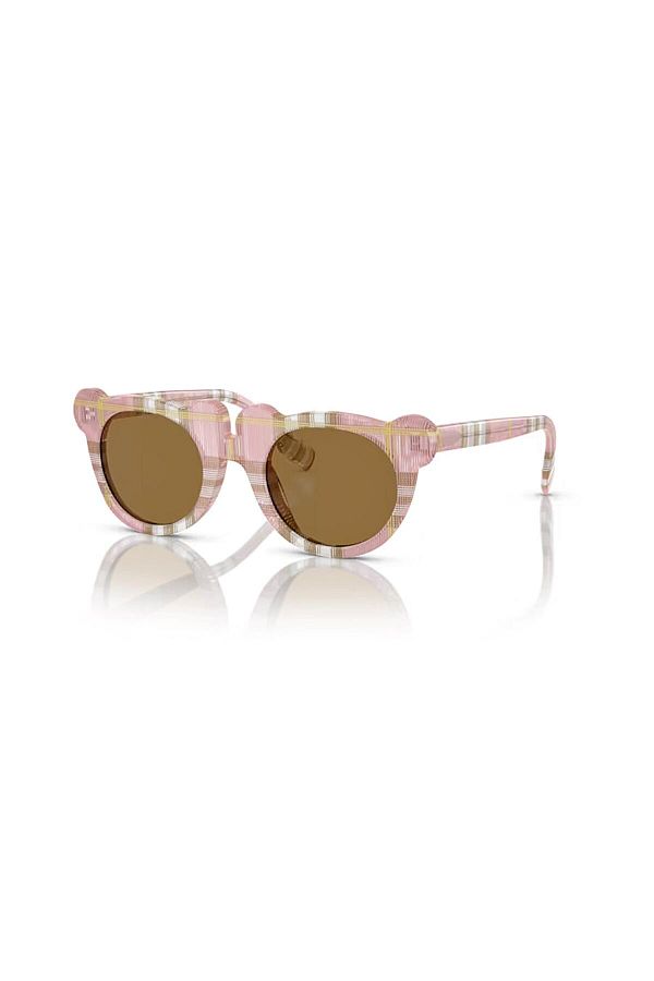 Burberry Junior OJB4355397273 43 Kids Round Pink Plaid Pattern Bone Sunglasses Trendyol