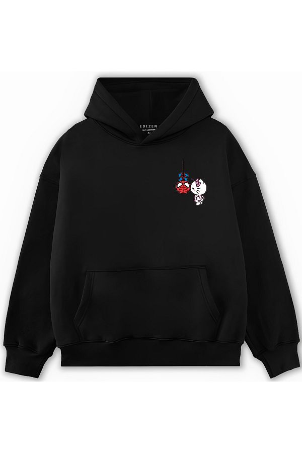 Edizen-Hello Kitty Spiderman Valentine's Day Special 2024 Oversize Premium 100% Cotton Hooded Sweatshirt 1