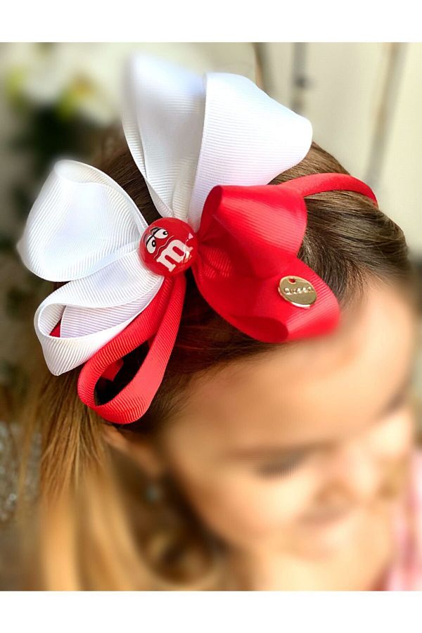QUEEN AKSESUAR-Summer Candy Special Design M&m Dragee Children's Big Bow Satin Crown Red 1