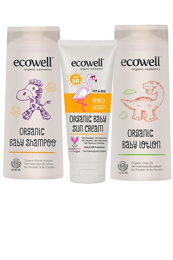 Ecowell Organik Bebek Tatilde Paketi (bebe Şampuanı + Bebek Güneş Kremi + Bebe Losyonu)