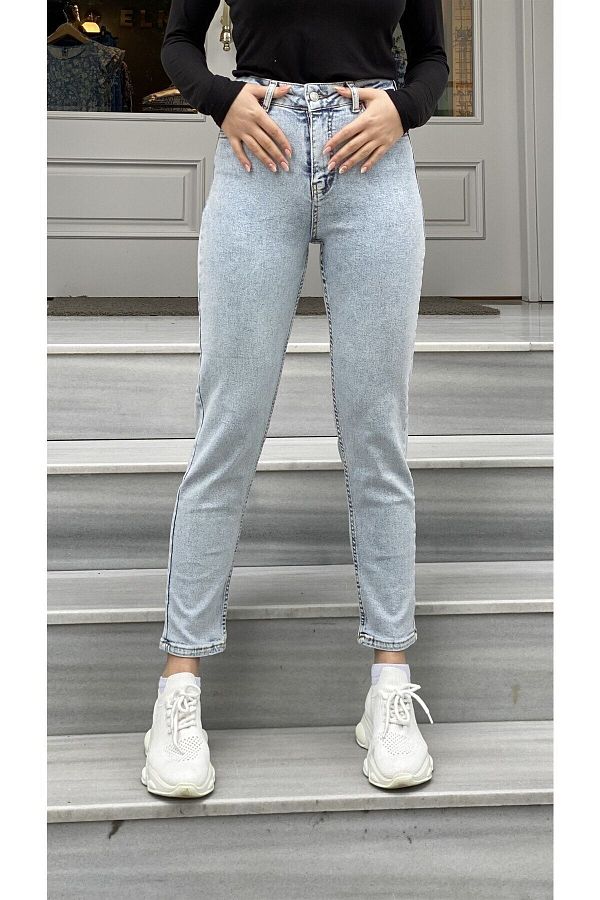 MAKRAS EXCLUSIVE-Pantaloni Mom Jean Lycra albastru deschis pentru zăpadă 2024 1