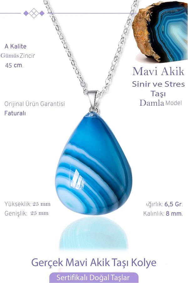 Blue agate stone necklace hot sale
