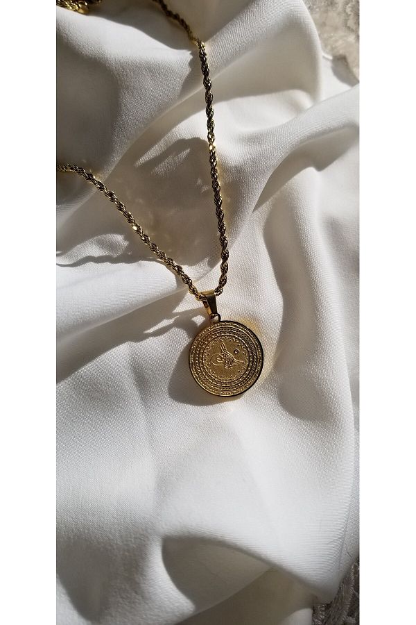 engul Ticaret Steel Gold Color Ottoman Tughra Necklace Trendyol