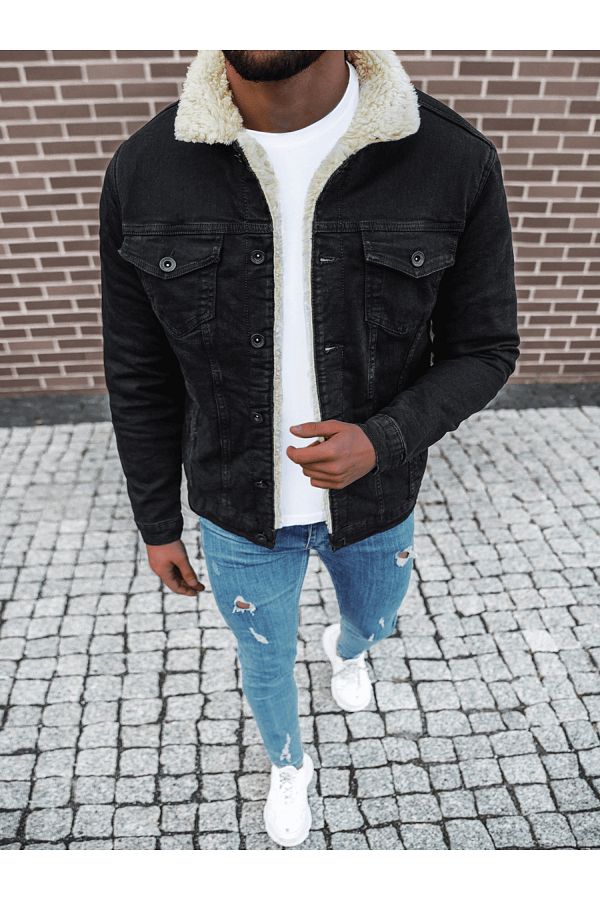Jeans jacket with white fur top