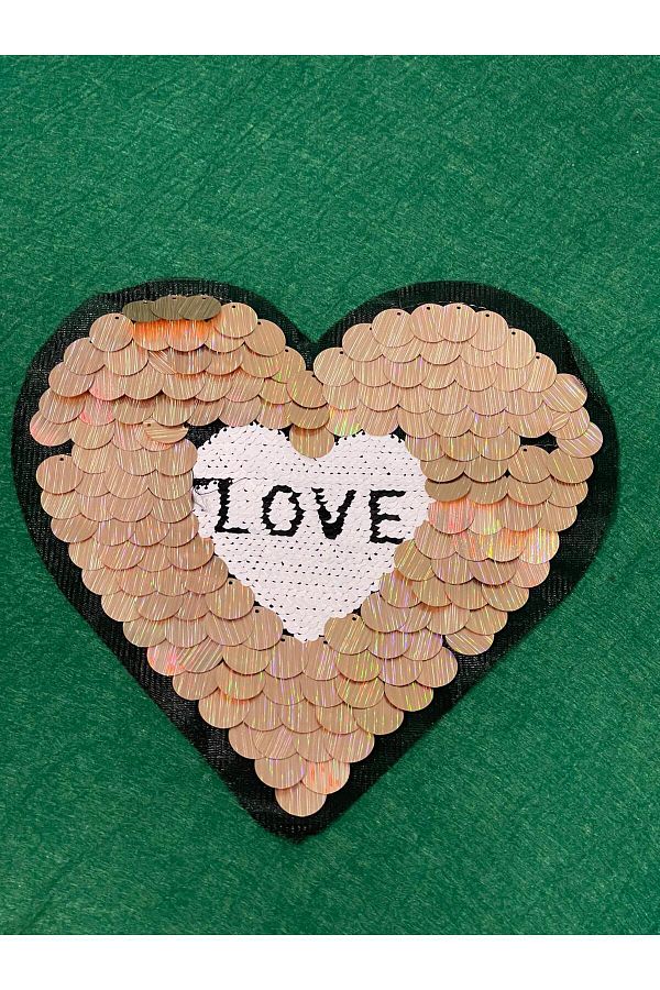 Gönülden Tasarım-22x22 Cm Large Sequined Heart Applique Emblem Patch 1