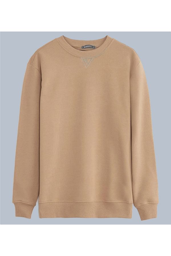 Efendio lu Design Camel Solid Color Men s Autumn New Season Crew Neck Sweatshirt NEW SEASON Trendyol