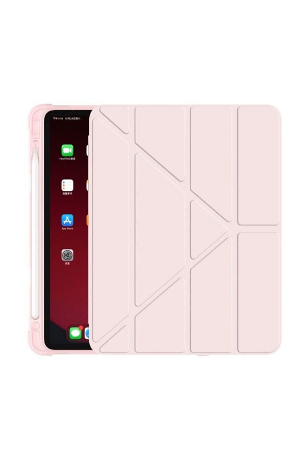 MOBAX-Apple Ipad Air 2 9.7" Compatible Case Trifolding Silicone with Pen Compartment A1566 A1567 Rose Gold 1
