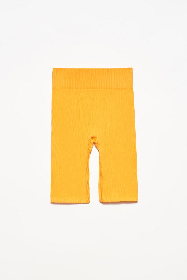 Dilvin Women s Orange Garage Boutique High Waist Biker Shorts Trendyol