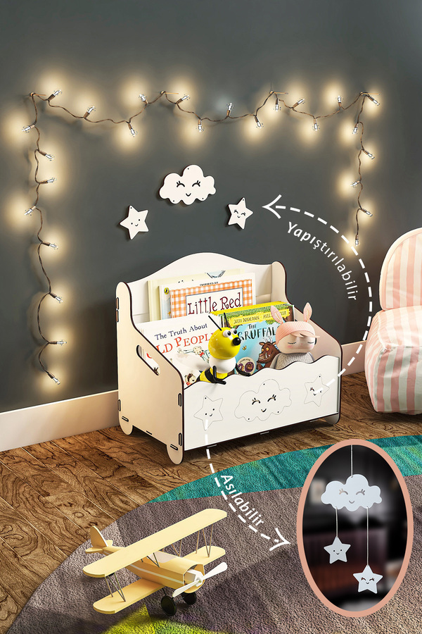 Mingitav Monte Montessori Bank Kitaplık Dergilik Çocuk Odası Ahşap MDF Bebek Kitaplığı Mini Çocuk Kitaplığı