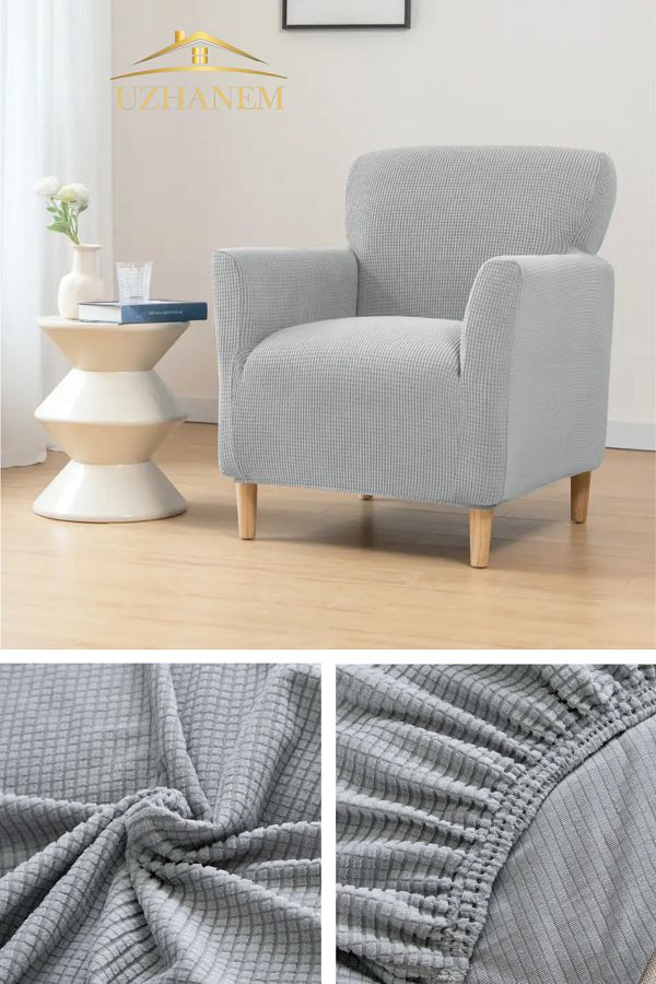 uzhanem-Flexible Lycra Stretch - Single Square Patterned Berjer Kotuk Cover (Grey) 1