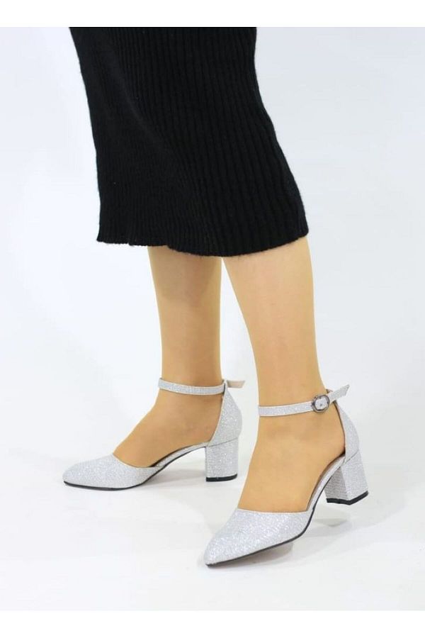 BAY ARMEDON Women s Shoes Silvery Silver Bream Short Heeled Classic Shoes Daily 5 CM Trendyol
